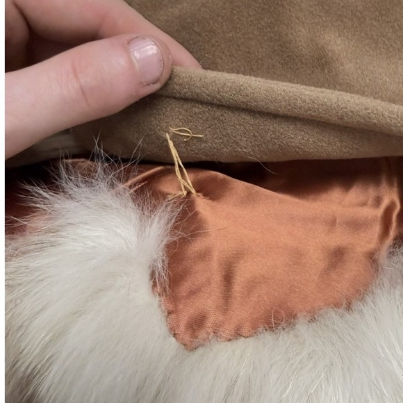 Vintage 60s lorendale by bromleigh union made Tan Longline Coat Faux Fur Collar - Picture 9 of 9